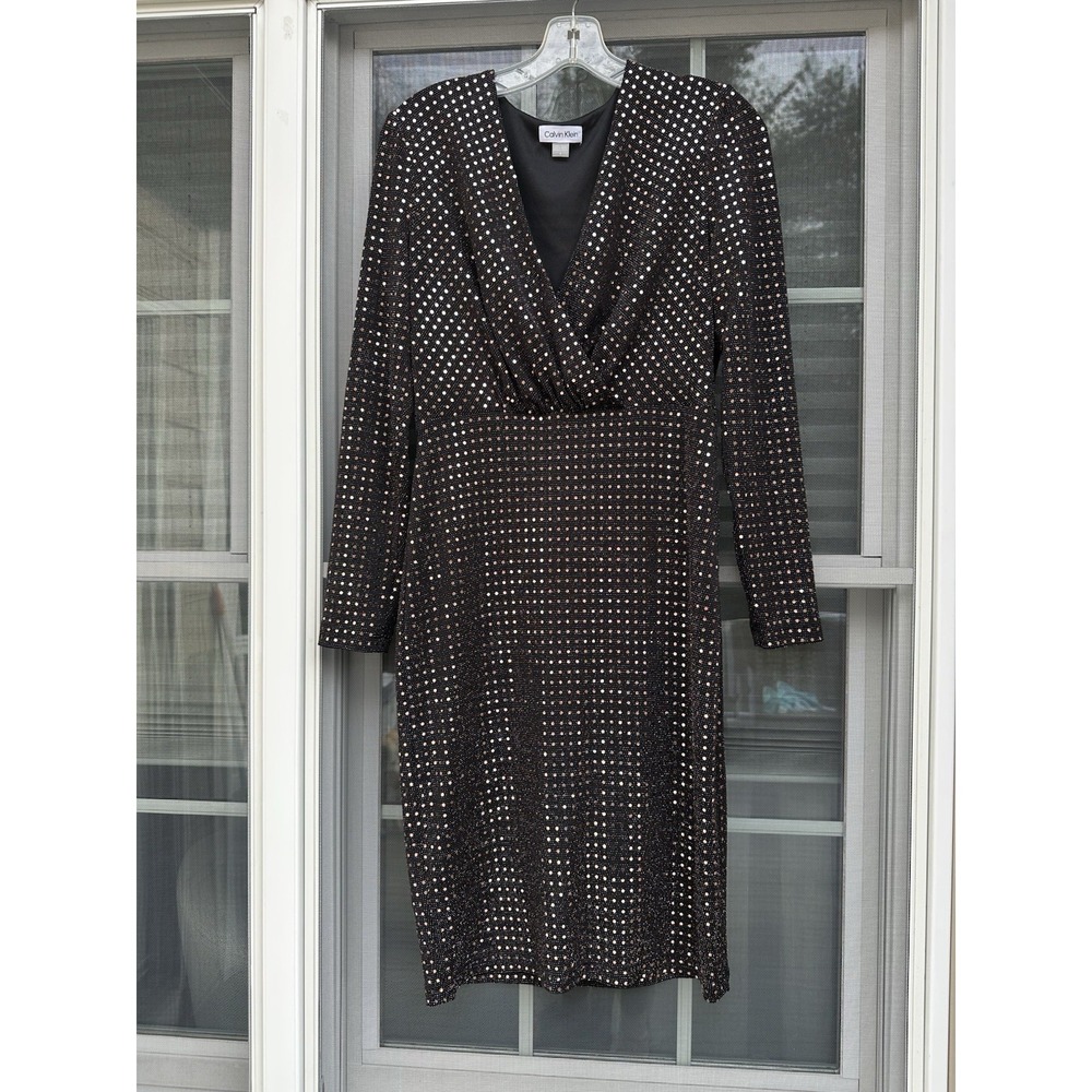 Calvin Klein metallic Glitter Knit V Neck Sheath Dress Size 6